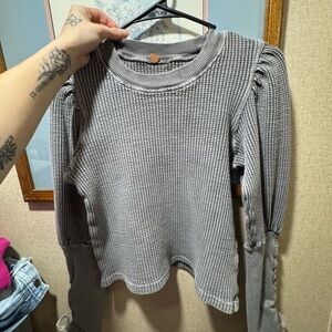 Gray Waffle Knit Women's Top